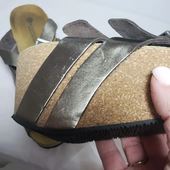 Eric Michael Metallic Brown Leather Platform Wedge Sandals 7.5 Comfort Boho - Picture 9 of 11